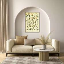 Quadro Vintage Insetos 60x43 Filete Marrom