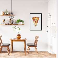 Quadro White Chalk Fatia de Pizza 43x30 Caixa Preto