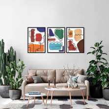 Quadros Contemporâneos Cores 94x43 3-43x30 Caixa Preto
