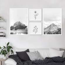 Quadros Decorativos  Montanhas e Plantas 171 x 86 2-86x60+2-39x39 Caixa Branco
