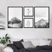 Quadros Decorativos  Montanhas e Plantas 171 x 86 2-86x60+2-39x39 Caixa Preto