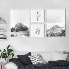 Quadros Decorativos  Montanhas e Plantas 171 x 86 2-86x60+2-39x39 Filete Branco