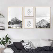 Quadros Decorativos  Montanhas e Plantas 171 x 86 2-86x60+2-39x39 Filete Marfim
