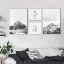 Quadros Decorativos  Montanhas e Plantas 171 x 86 2-86x60+2-39x39 Sem Moldura
