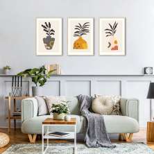 Quadros Vasos Boho Colors 94x43 3-45x30 Filete Marfim