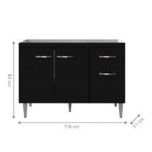 Balcão de Cozinha 3 Portas Cheltenham Preto Fosco