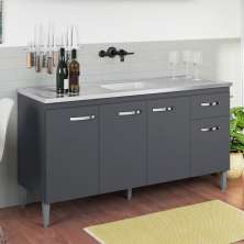 Balcão de Cozinha 4 Portas 1.5 Exeter Cinza Fosco