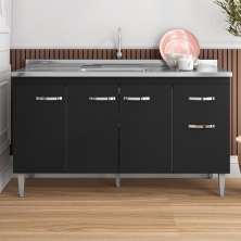 Balcão de Cozinha 4 Portas 1.5 Exeter Preto Fosco