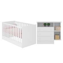 Berço e Cômoda com 3 Gavetas Merlo Branco Branco