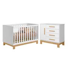 Berço e Cômoda com 4 Gavetas Nauru Branco Acetinado
