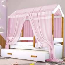 Bicama Montessori Exclusiv com Colchão e Voal Rosa