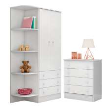 Cômoda com 4 Gavetas e Roupeiro Amesterdã Branco Branco