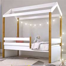 Cama Montessori Cabana Solteiro com Cordão LED e Colchão