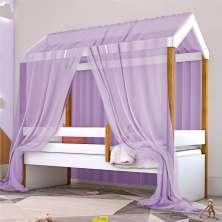 Cama Montessori Cabana Solteiro com Dossel Lilás