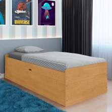 Cama de Solteiro Baú Com Colchão Naviraí Naturalle