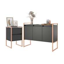 Conjunto Buffet e Gaveteiro Industrial Paris Preto Cobre