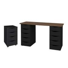 Conjunto Escrivaninha e Gaveteiro Huddersfield Nogal Preto