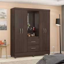Conjunto Guarda Roupa 4 Portas e Sapateira Riom Cafe Touch