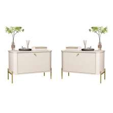 Conjunto Mesa de Cabeceira Albania Off White Dourado