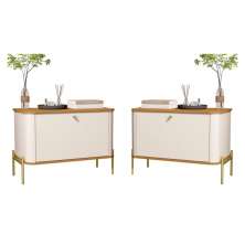 Conjunto Mesa de Cabeceira Albania Off White Nature Dourado