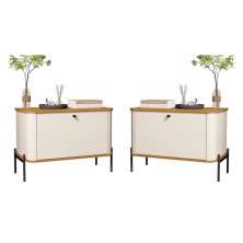 Conjunto Mesa de Cabeceira Albania Off White Nature Preto