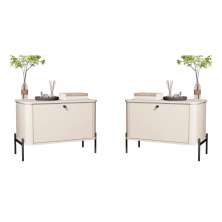 Conjunto Mesa de Cabeceira Albania Off White Preto