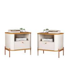 Conjunto Mesa de Cabeceira Malta Off White Nature Bronze