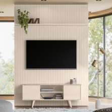 Conjunto Painel e Estante Ironwood Calacata Off White