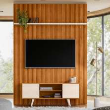 Conjunto Painel e Estante Ironwood Cinamomo Off White
