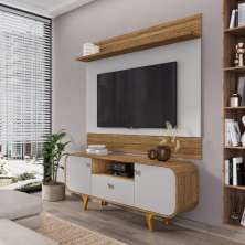 Conjunto Painel e Rack Madri Cinamomo Off White
