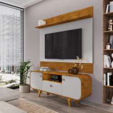 Conjunto Painel e Rack Madri Naturalle Off White