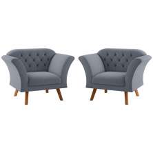 Conjunto Poltrona Decorativa Roseira Inca Chumbo