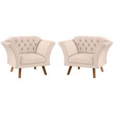 Conjunto Poltrona Decorativa Roseira Linha Bege