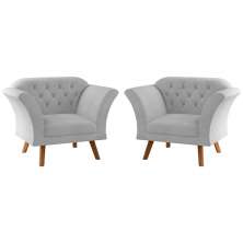 Conjunto Poltrona Decorativa Roseira Linha Cinza