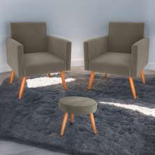 Conjunto Poltronas e Puff Anari Veludo Cappuccino