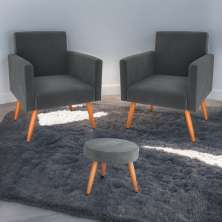 Conjunto Poltronas e Puff Anari Veludo Cinza