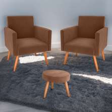 Conjunto Poltronas e Puff Anari Veludo Ferrugem