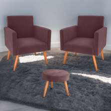 Conjunto Poltronas e Puff Anari Veludo Rosê