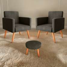 Conjunto Poltronas e Puff Anari Veludo Turkey Marrom