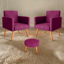 Conjunto Poltronas e Puff Anari Veludo Turkey Marsala