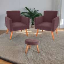 Conjunto Poltronas e Puff Iara Veludo Rosê
