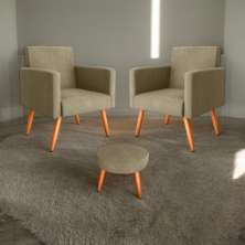 Conjunto Poltronas e Puff Iara Veludo Turkey Cappuccino
