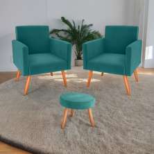 Conjunto Poltronas e Puff Iara Veludo Verde Menta