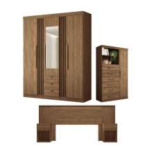 Conjunto Quarto Completo Com Espelho Veneza Jatoba