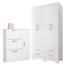 Conjunto de Guarda Roupa e Sapateira Coutos Branco