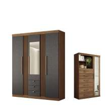 Conjunto de Quarto Jasmine com Espelho Jatoba Grafite