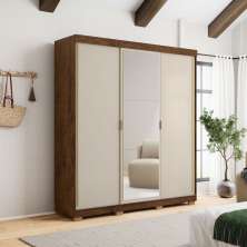 Guarda Roupa 3 Portas Correr Espelho Etiópia Branco Camarim