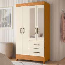 Guarda Roupa 4 Portas Cancun Com Espelho Cinamomo Off White