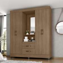 Guarda Roupa Solteiro 4 Portas Carvalho Oak com Espelho   