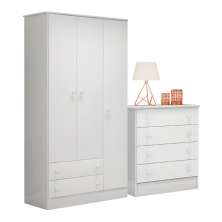 Guarda Roupa com 3 Portas e Cômoda Hamilton Branco Branco